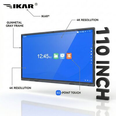 110インチ 4K UHDインタラクティブホワイトボード:40点赤外線マルチタッチスマートボード、ブルーライトカット強化ガラス、ガンメタルグレーメタリックフレーム(教育・企業会議室向け)